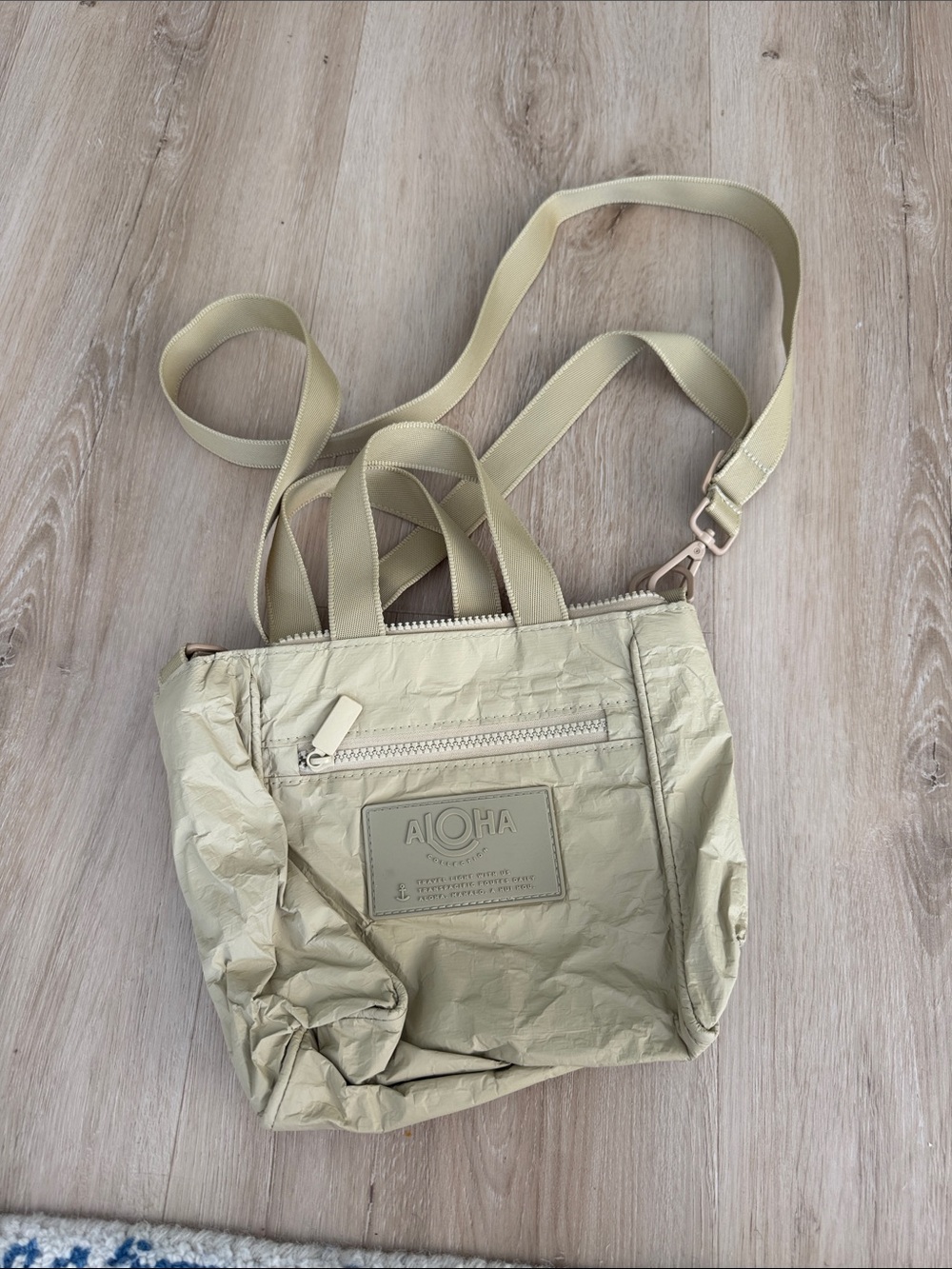 ALOHAS Beige Nylon Crossbody Tote with Front Zip Pocket